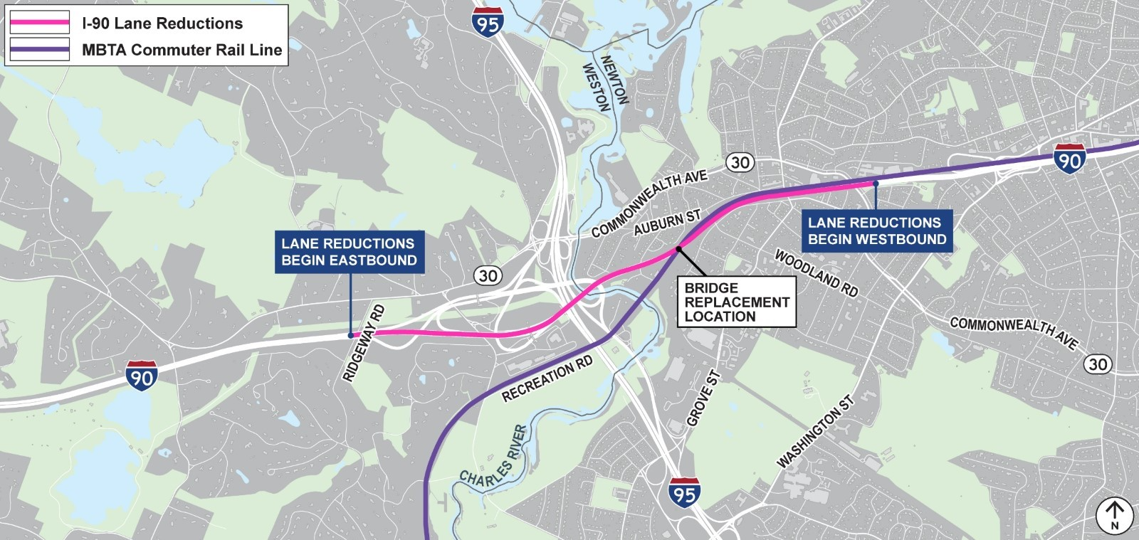 MassDOT anuncia interdições na I-90 entre Newton e Weston em dois fins de semana
