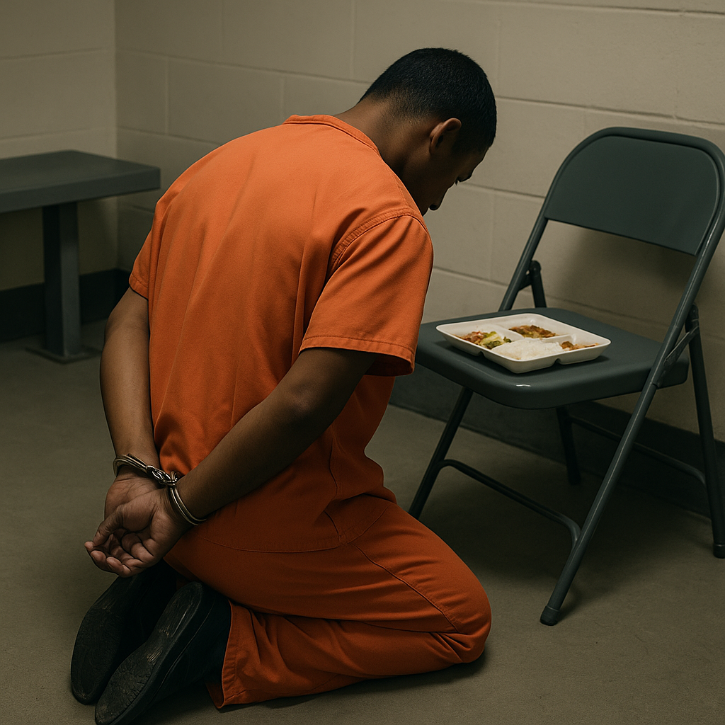 Imigrantes são forçados a comer ajoelhados com as mãos algemadas, diz relatório