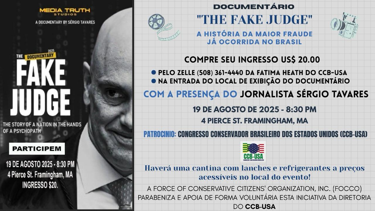 Documentário “The Fake Judge” será exibido em Framingham com presença do jornalista Sérgio Tavares
