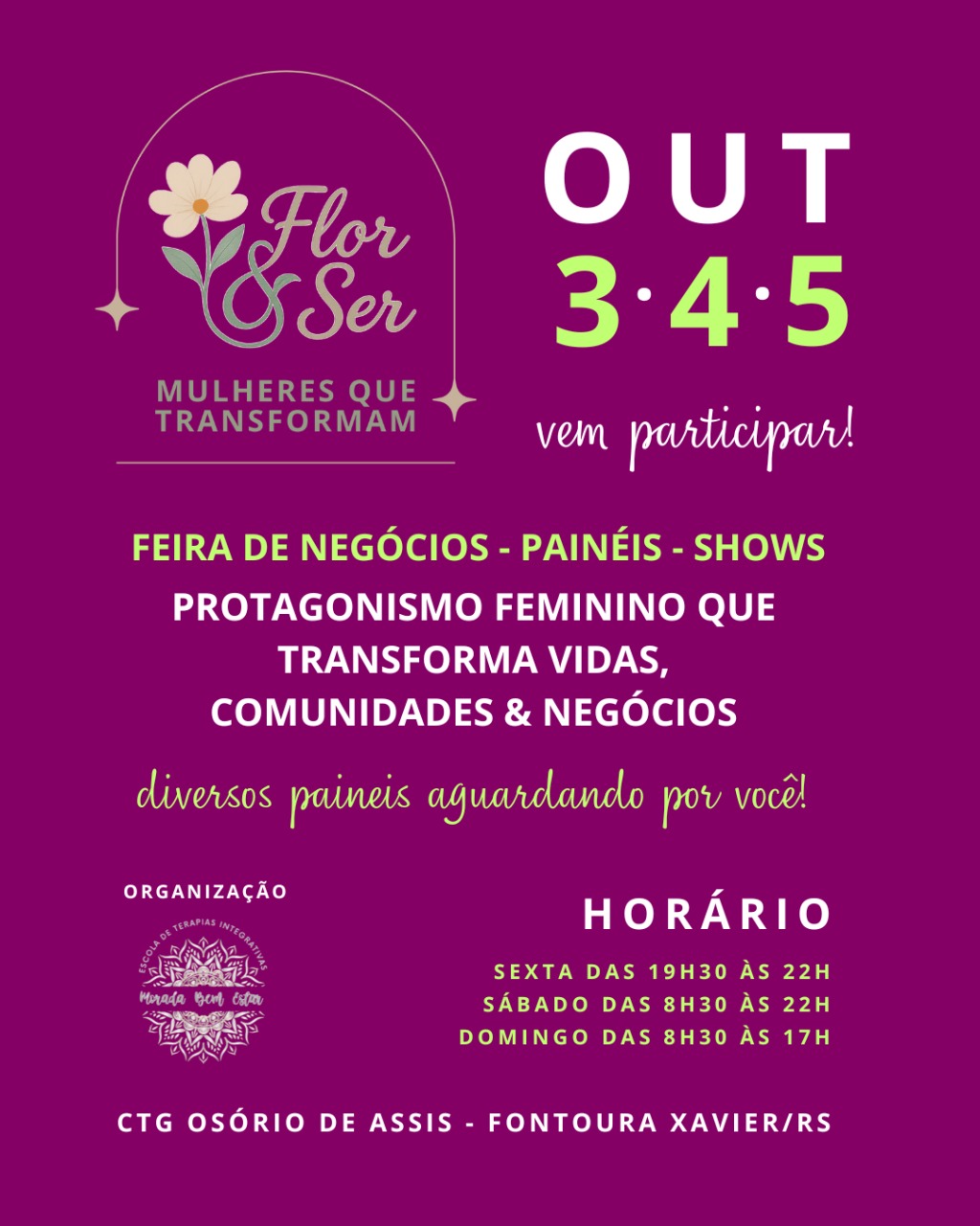 Feira Flor&Ser: foco no protagonismo feminino em Fontoura Xavier