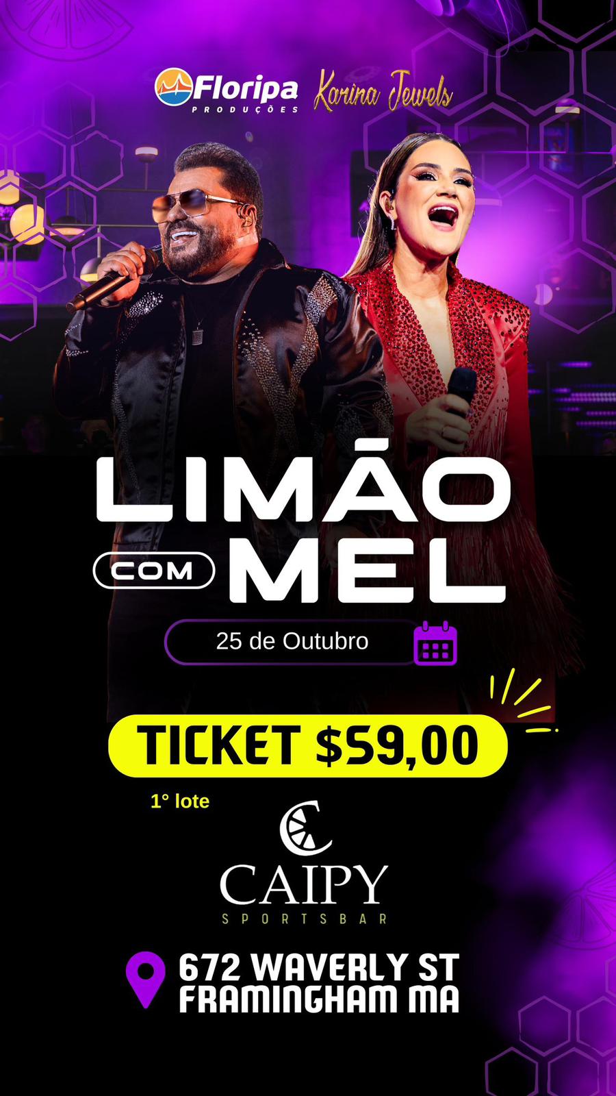 Limão com Mel vai se apresentar neste sábado, dia 25, no Caipy Sports Bar em Framinham (MA)