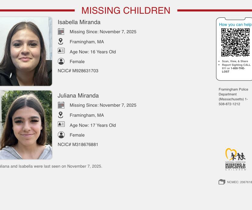Polícia de Framingham procura por duas irmãs que podem ser brasileiras e estão desaparecidas há uma semana