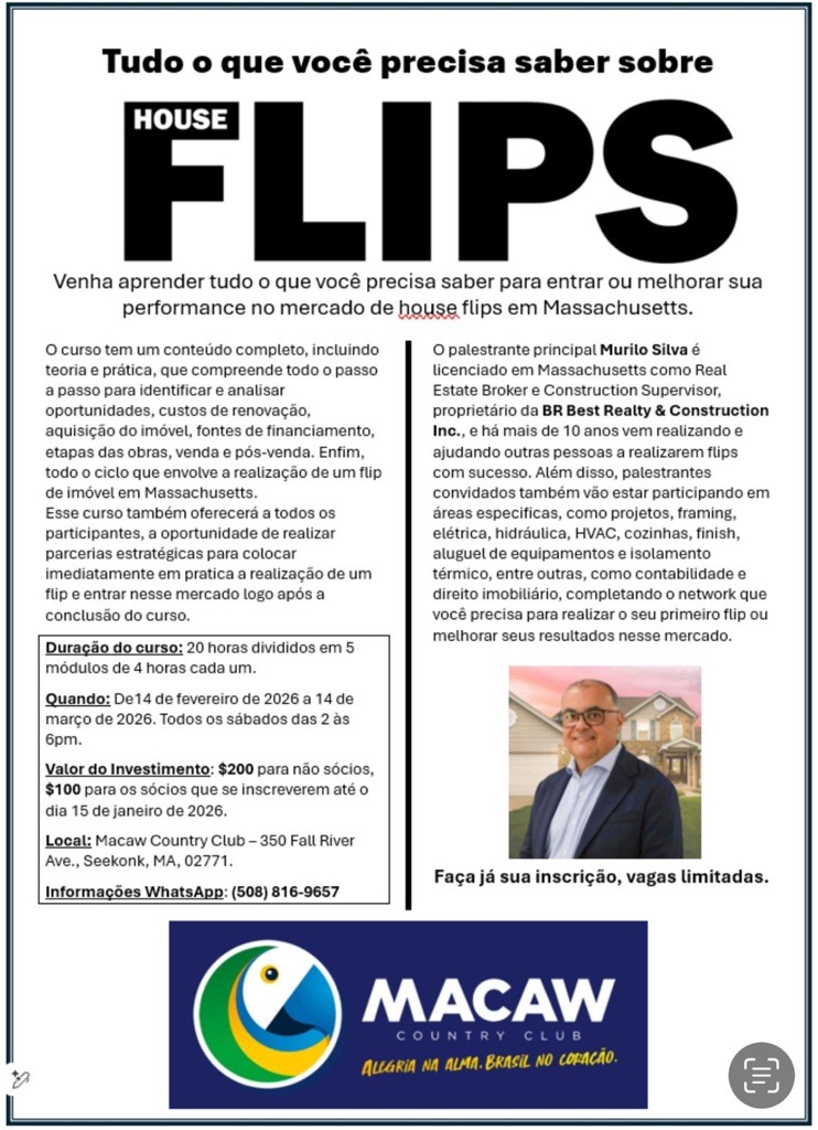 Curso sobre House Flips ensina brasileiros a investir no mercado imobiliário de Massachusetts
