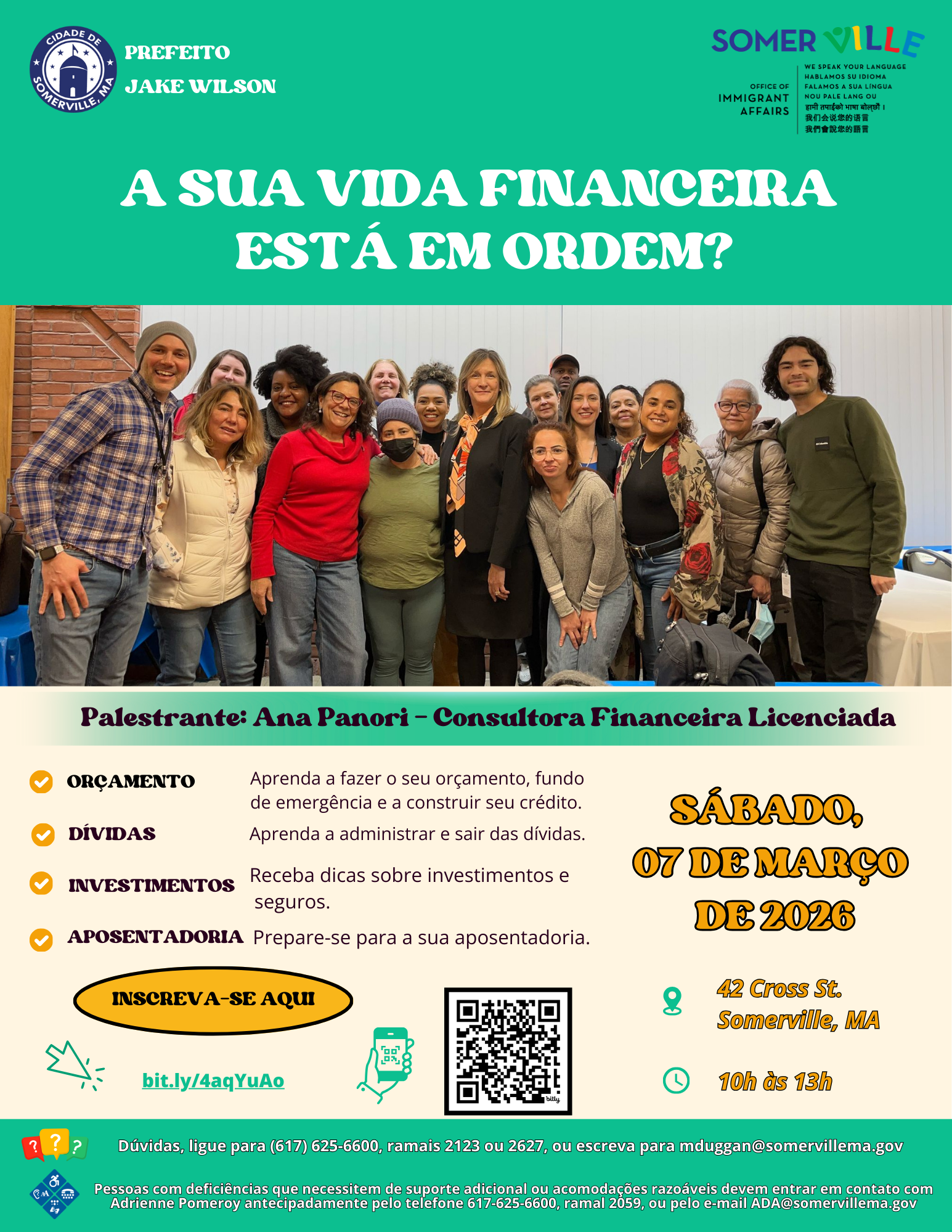 Workshop gratuito em Somerville orienta imigrantes sobre organização da vida financeira