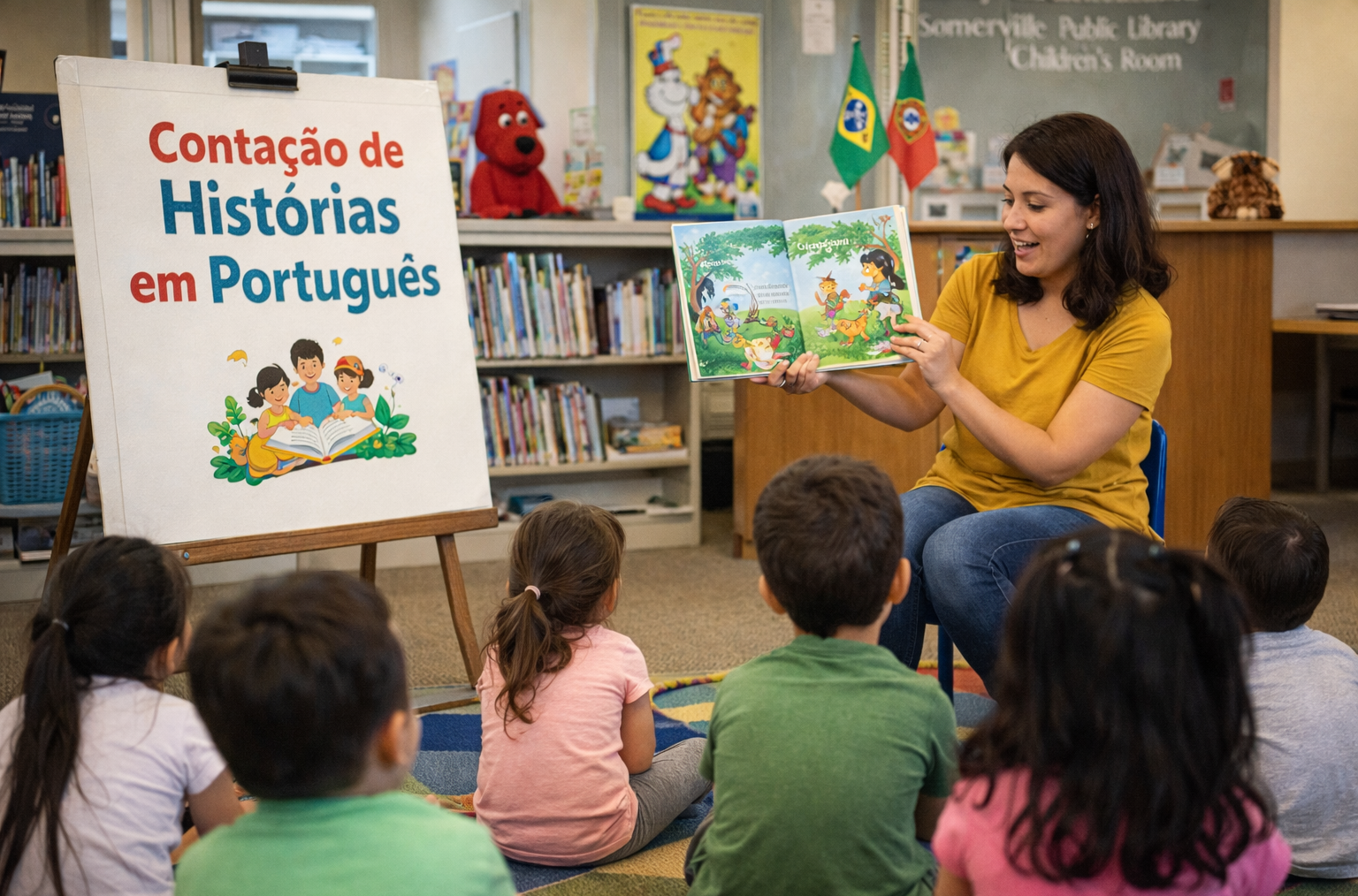 Biblioteca de Somerville promove contação de histórias em português para crianças e famílias