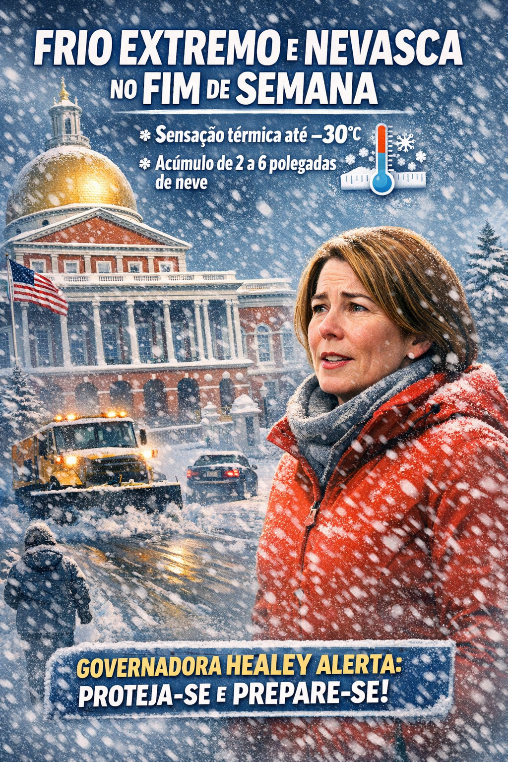 Governadora Healey pede preparação para nevasca e frio extremo no fim de semana