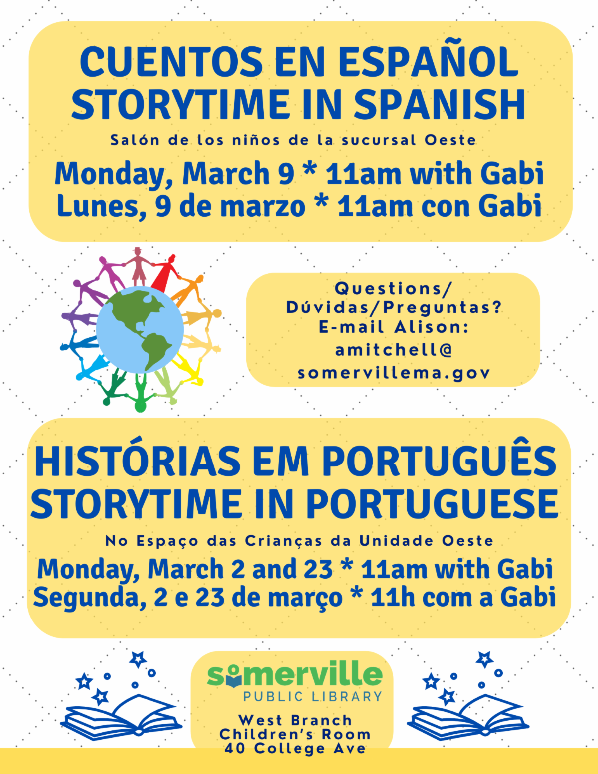 Biblioteca pública de Somerville promove contação de histórias em português para crianças