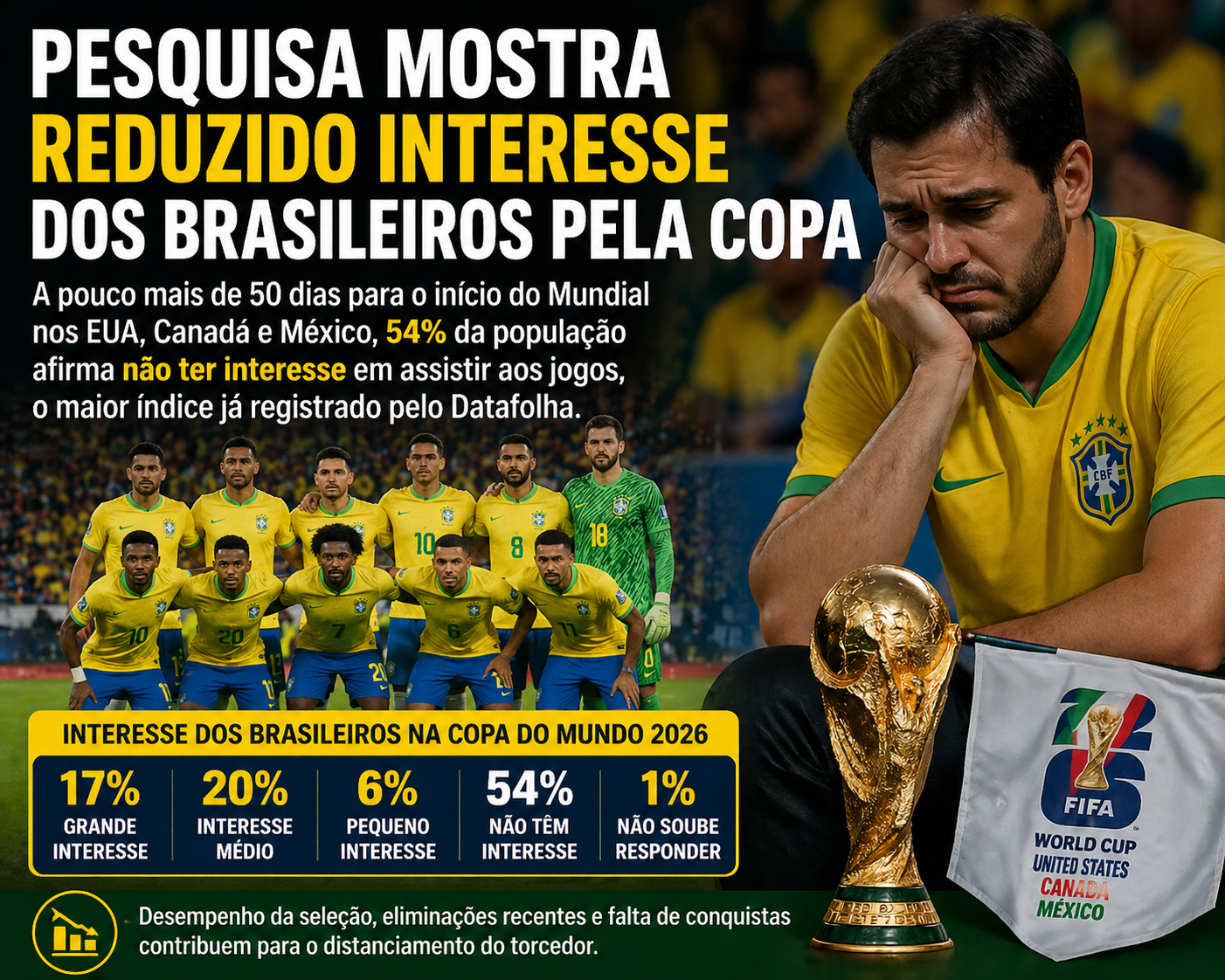 Pesquisa mostra reduzido interesse dos brasileiros pela Copa