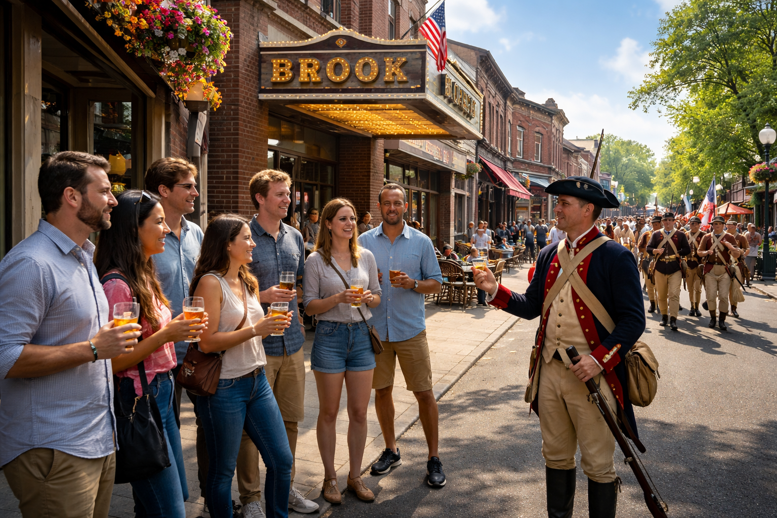 Passeio histórico com pub crawl anima Bound Brook durante fim de semana temático da Revolução Americana