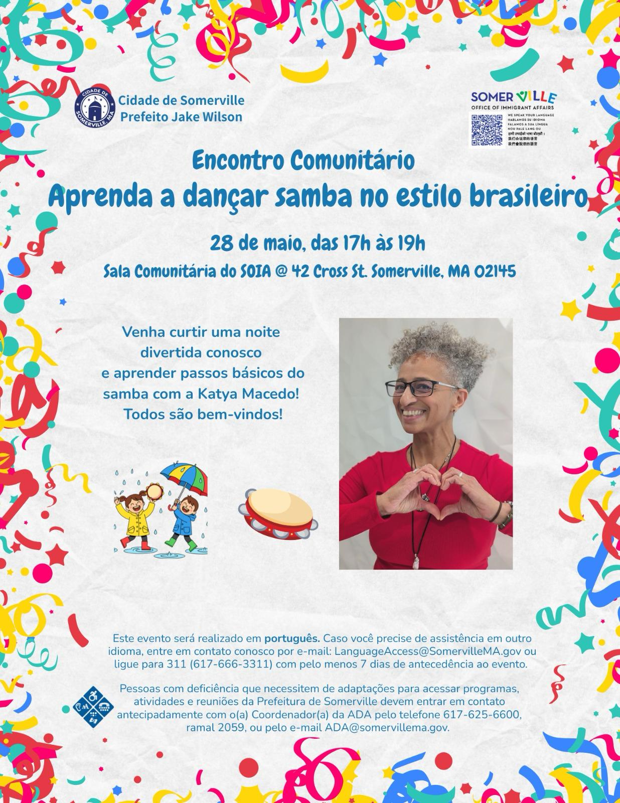 Somerville promove encontro comunitário com aula gratuita de samba brasileiro