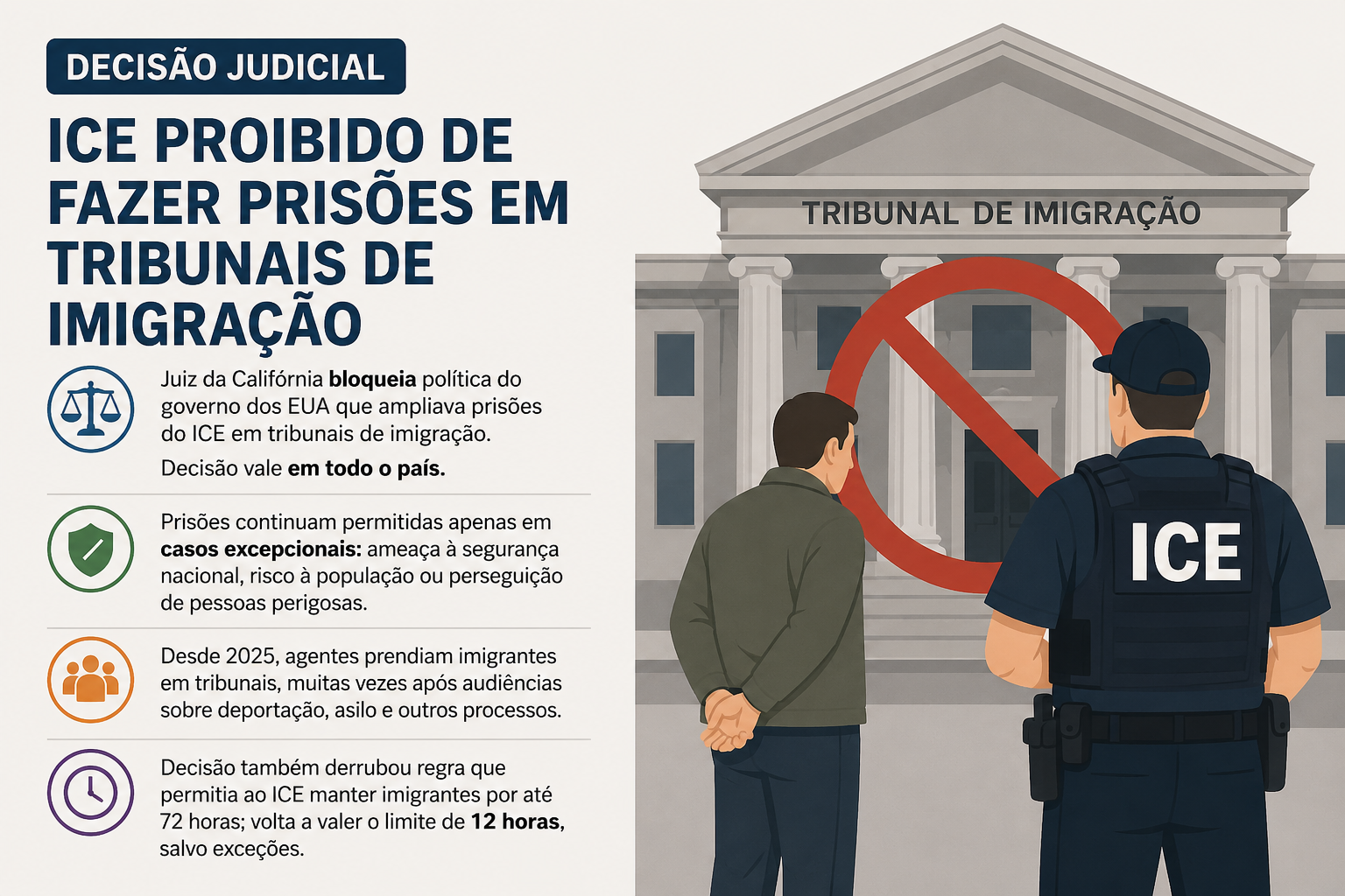Juiz impede prisões do ICE em tribunais de imigração nos Estados Unidos
