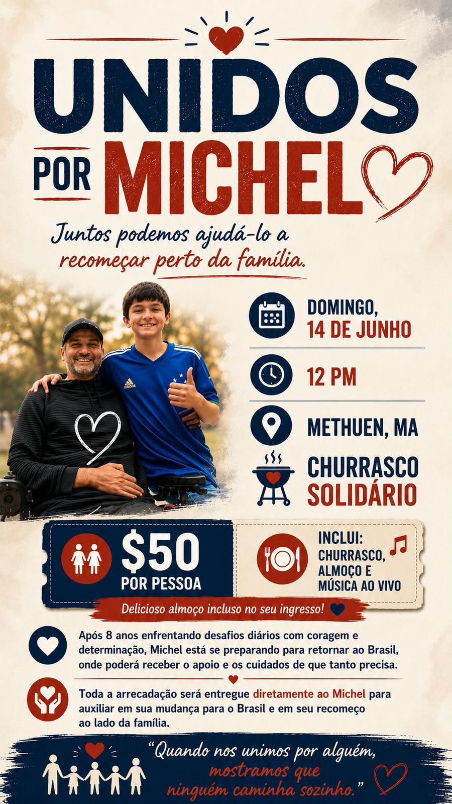Comunidade brasileira promove churrasco solidário em apoio a Michel e sua família em Massachusetts