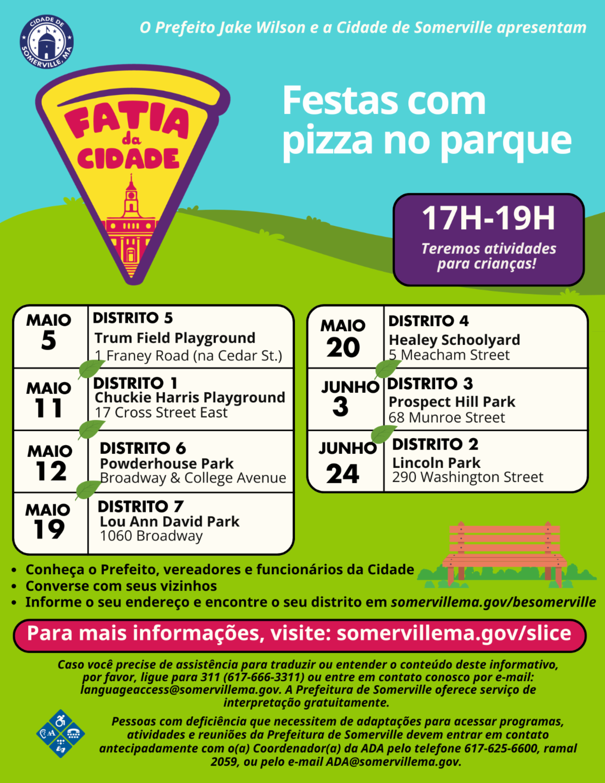 Prefeitura de Somerville promove encontro com moradores em parque da cidade com pizza e conversa aberta