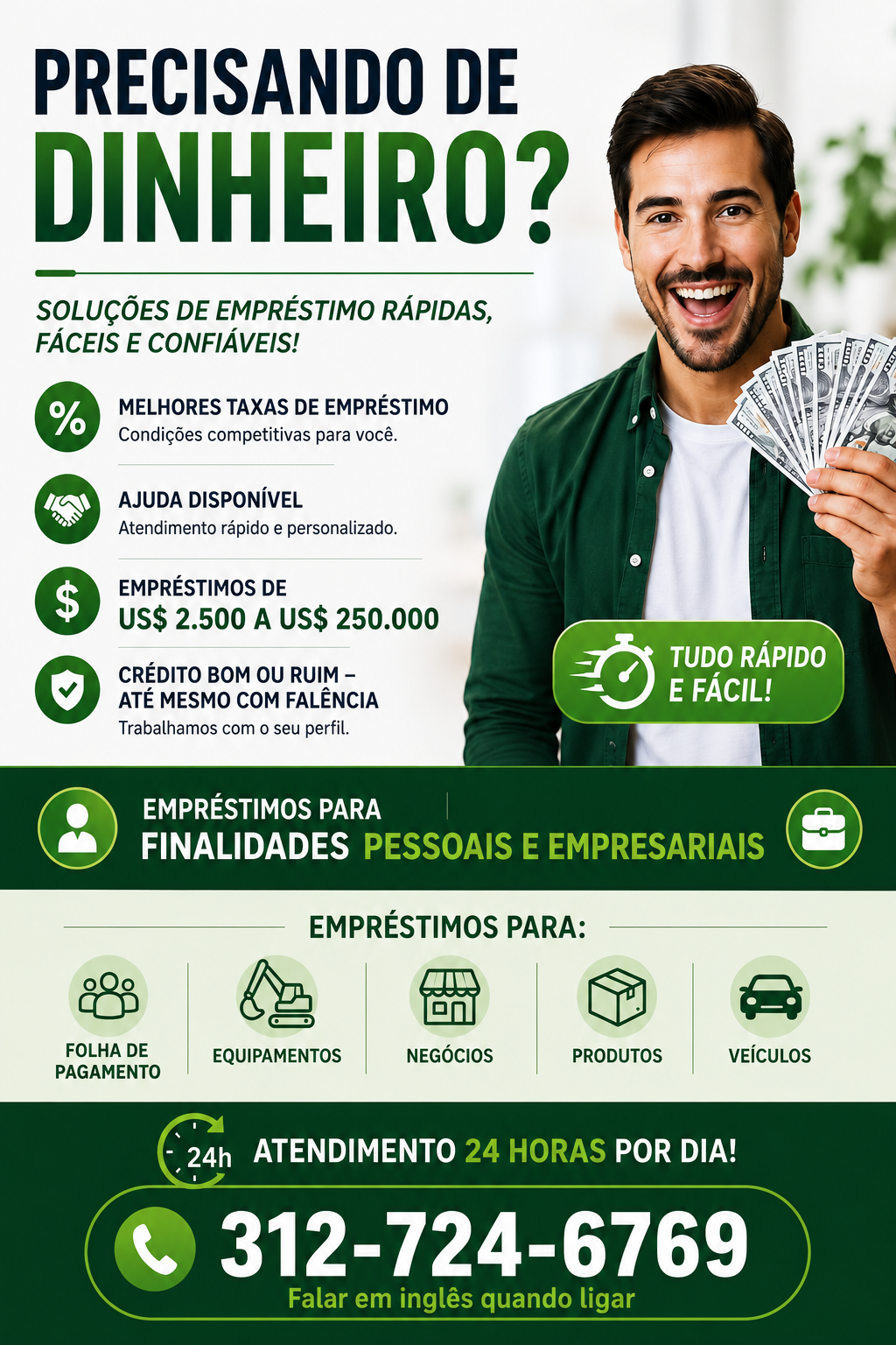 Empresa oferece empréstimos rápidos para pessoas físicas e empresas