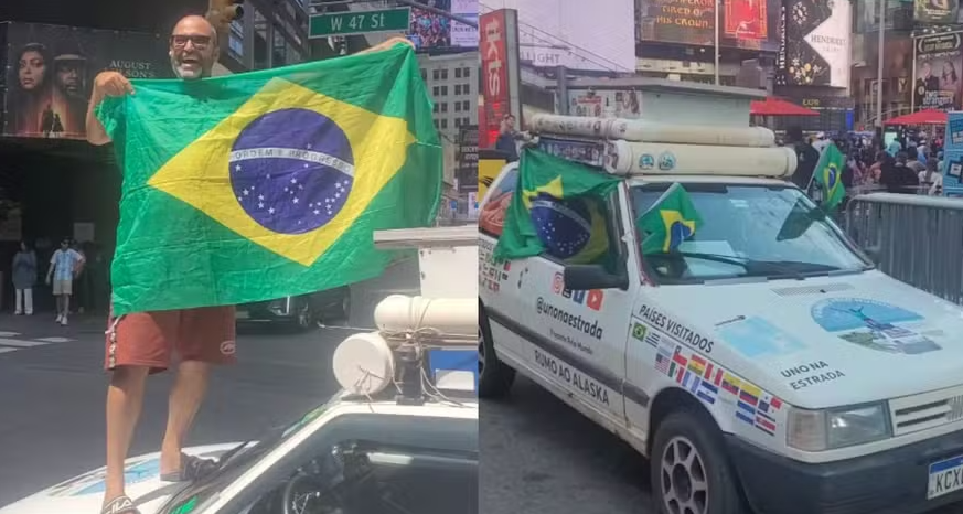 Goiano cruza 15 países em Fiat Uno 1996 e chega à Times Square após 37 mil quilômetros