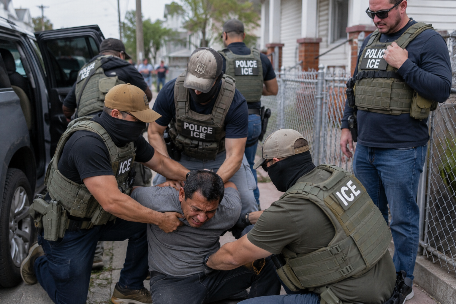 Homem é detido de forma brutal por agentes do ICE em Trenton, Nova Jersey
