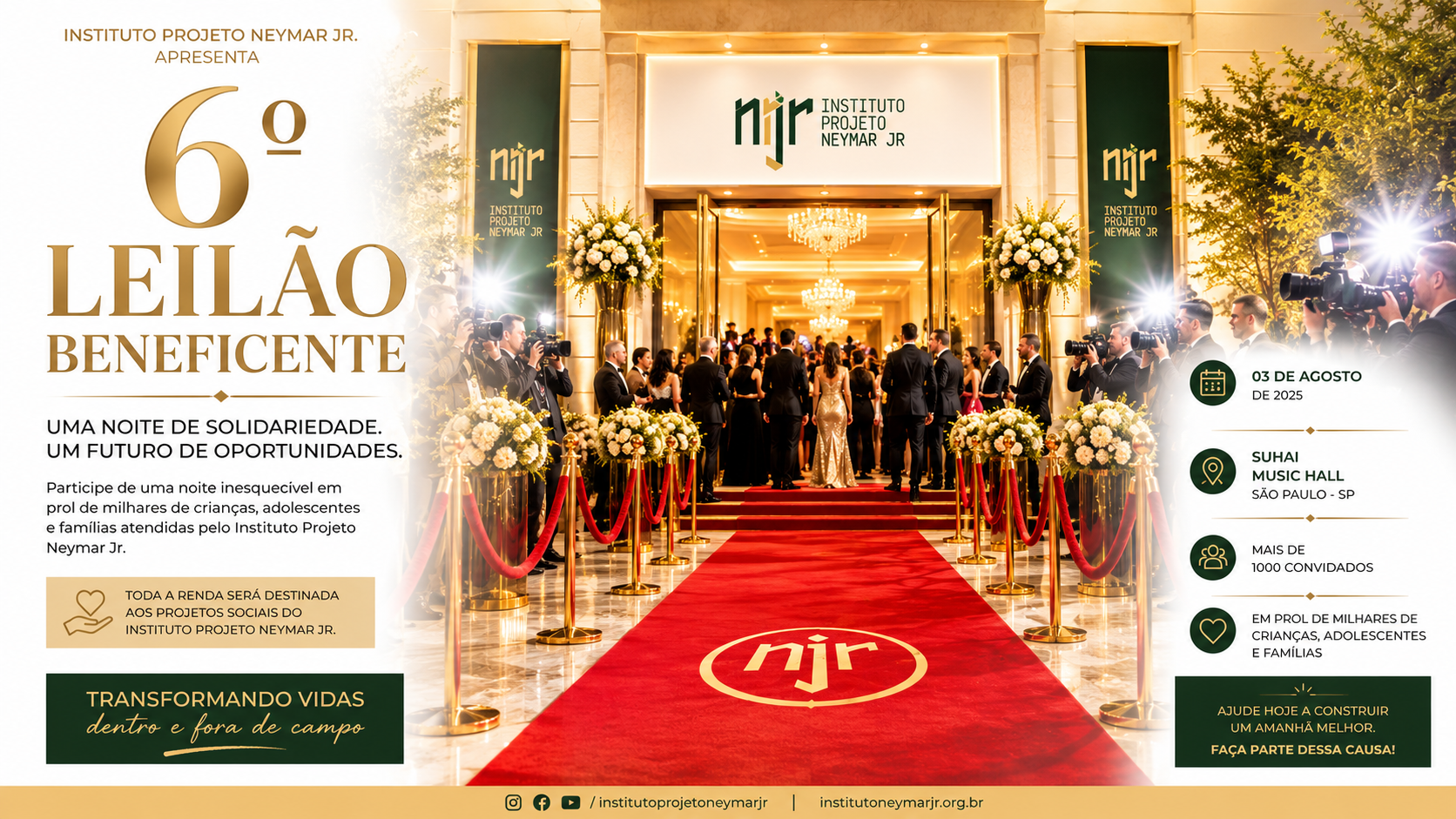 Instituto Projeto Neymar Jr. promove 6ª edição de seu tradicional leilão beneficente em São Paulo