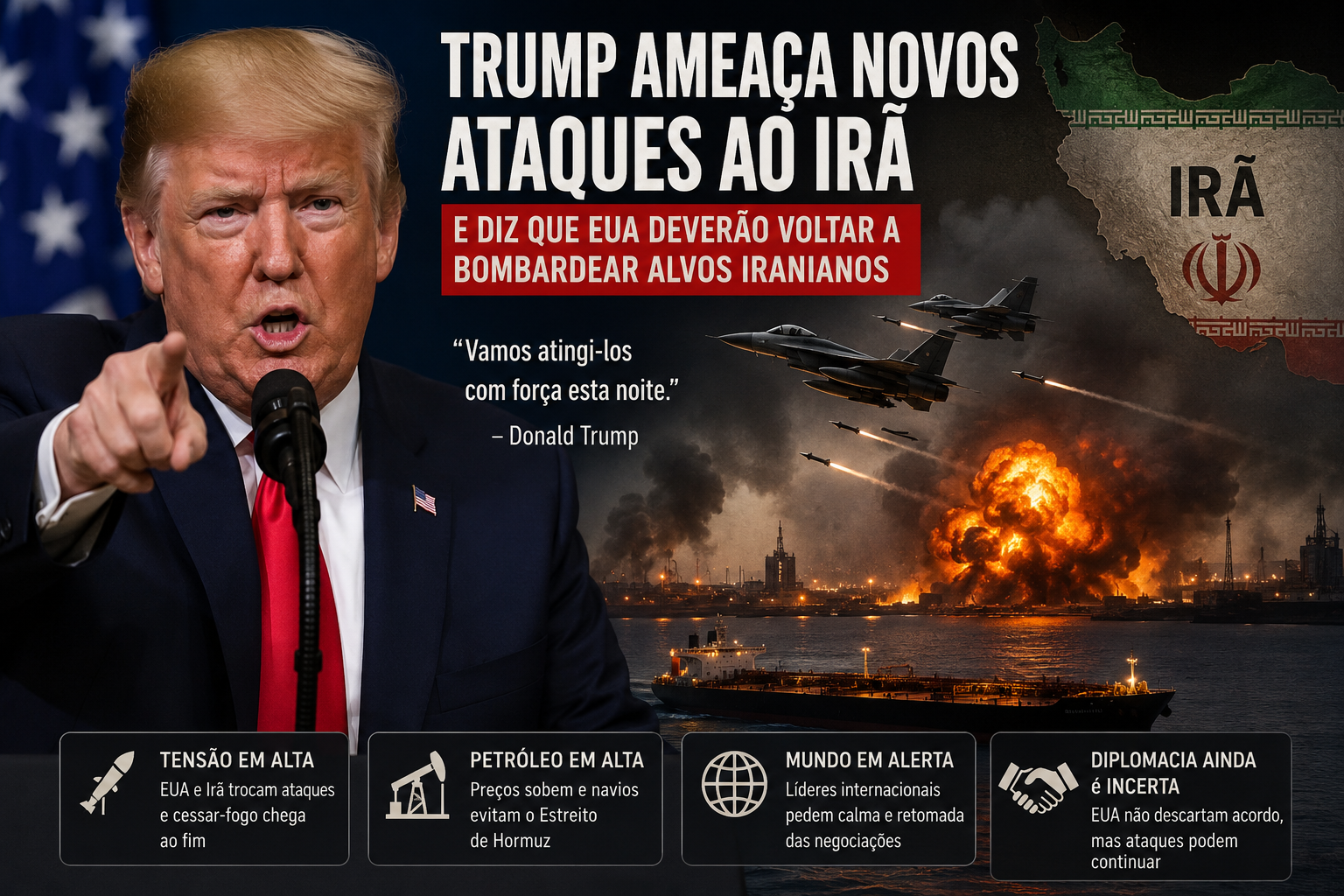 Trump ameaça novos ataques ao Irã e diz que EUA deverão voltar a bombardear alvos iranianos
