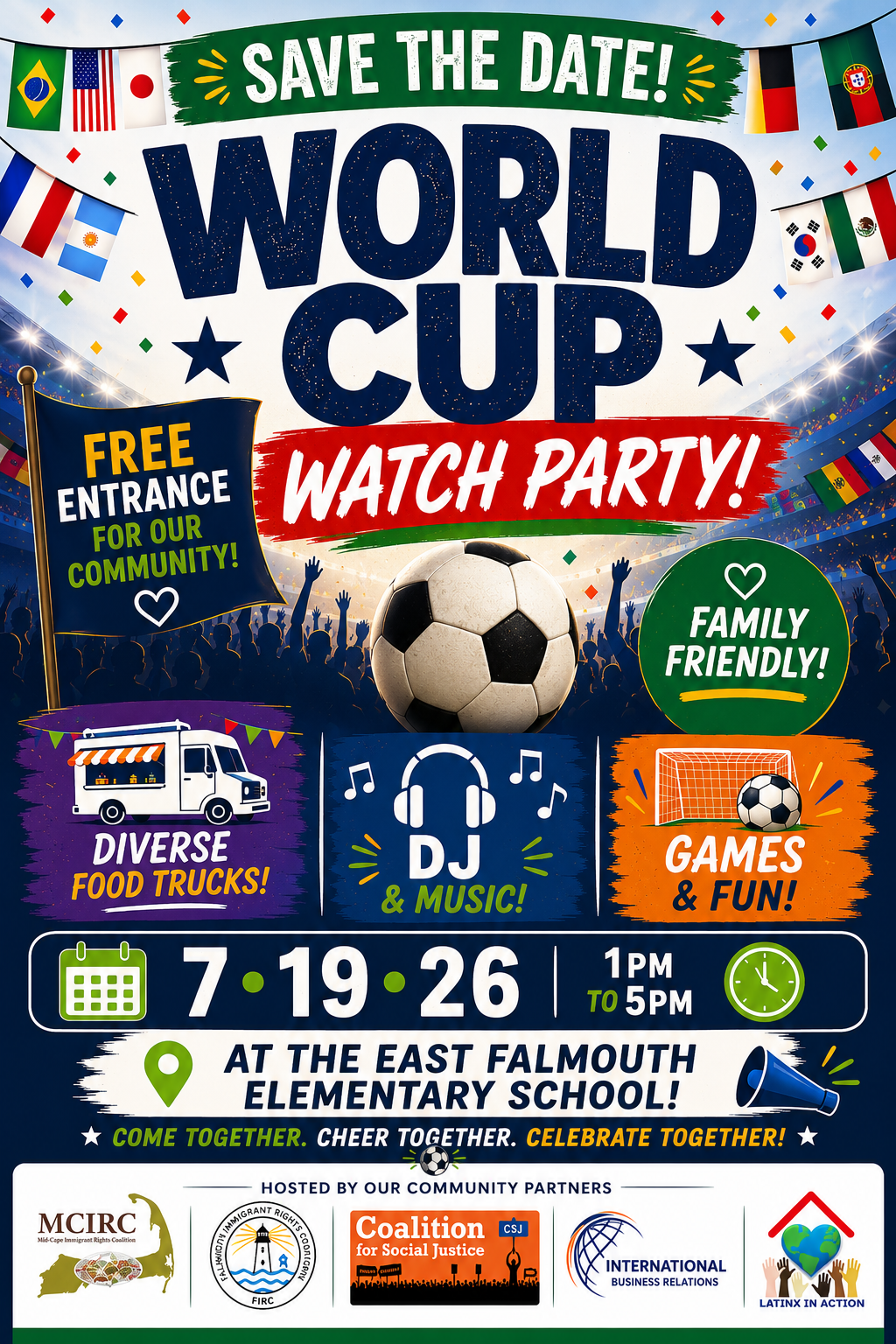 Organizações promovem evento gratuito em Cape Cod para acompanhar a final da Copa do Mundo de 2026