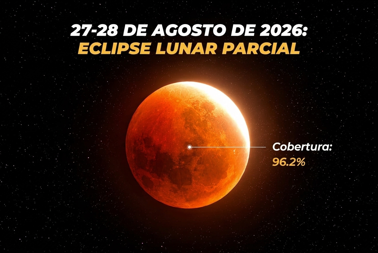 Coluna Espaço: Como acompanhar o eclipse lunar quase total de 27–28 de agosto de 2026