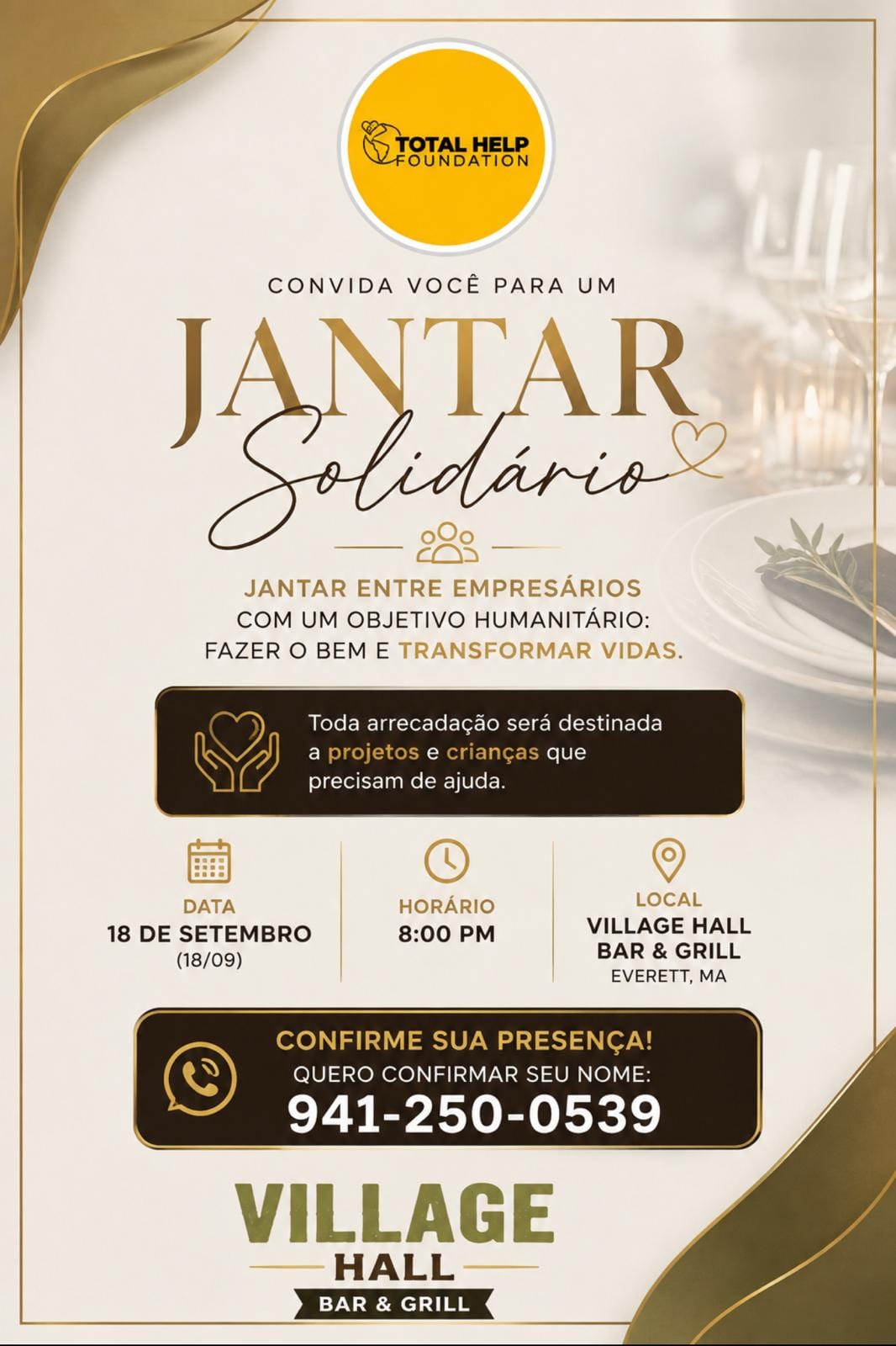 Jantar Solidário reúne empresários em noite especial para apoiar projetos sociais e crianças em situação de vulnerabilid