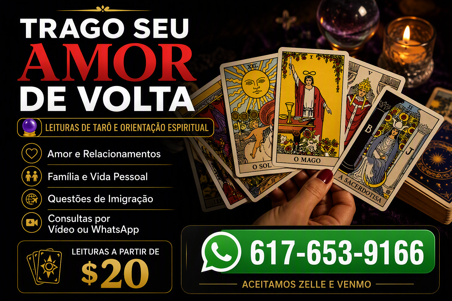 Consultas e leituras de tarô pela orientadora Tereza