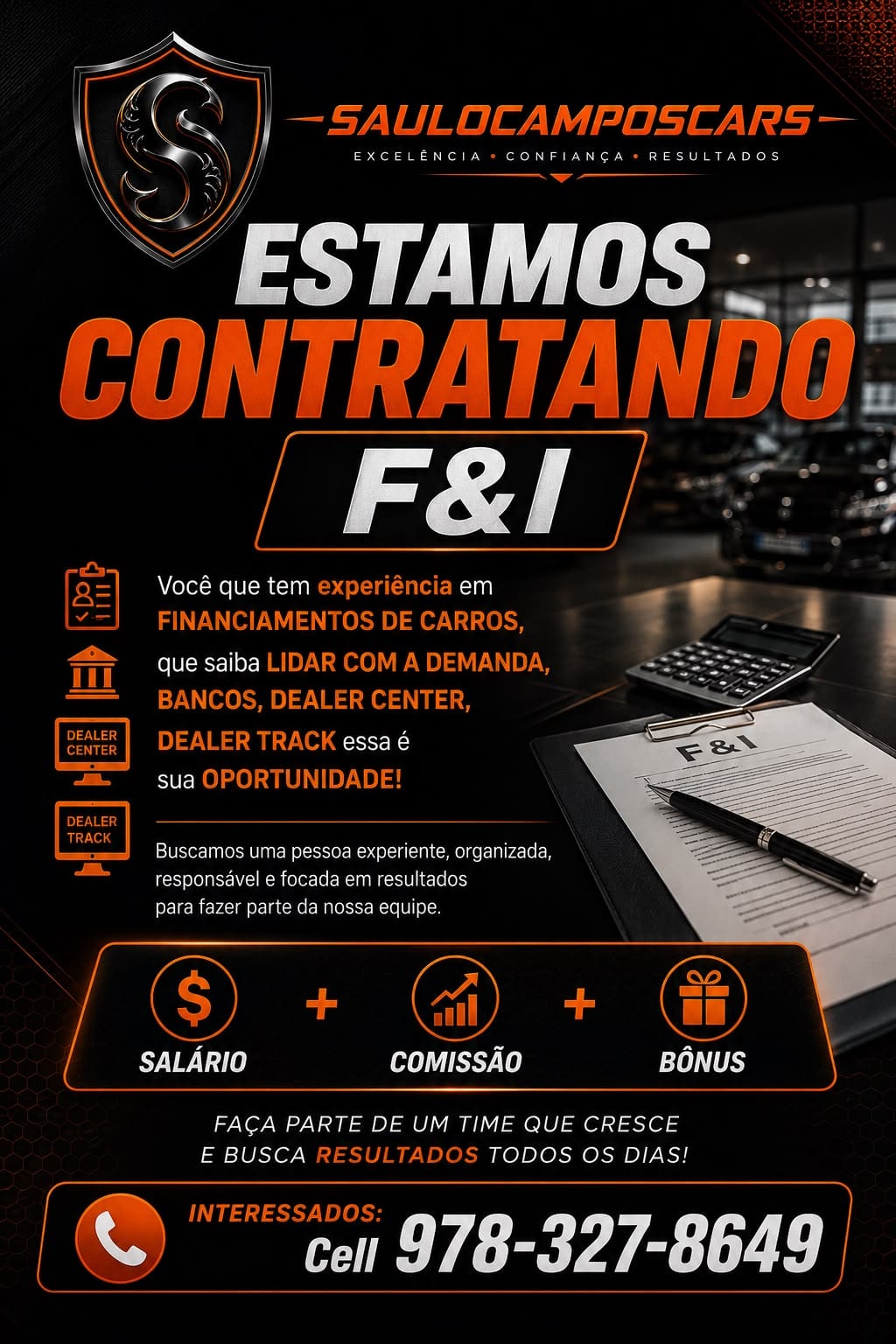 Saulo Campos Cars anuncia abertura de vaga para Profissional de F&I em MA