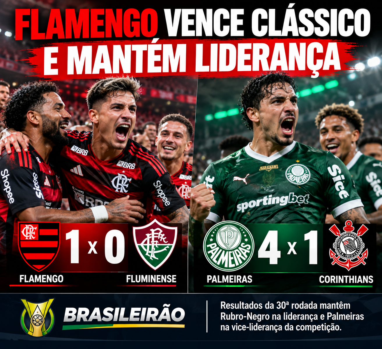 Flamengo vence clássico e mantém liderança